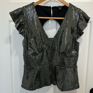 Cache Silver Sequin Top, size Small